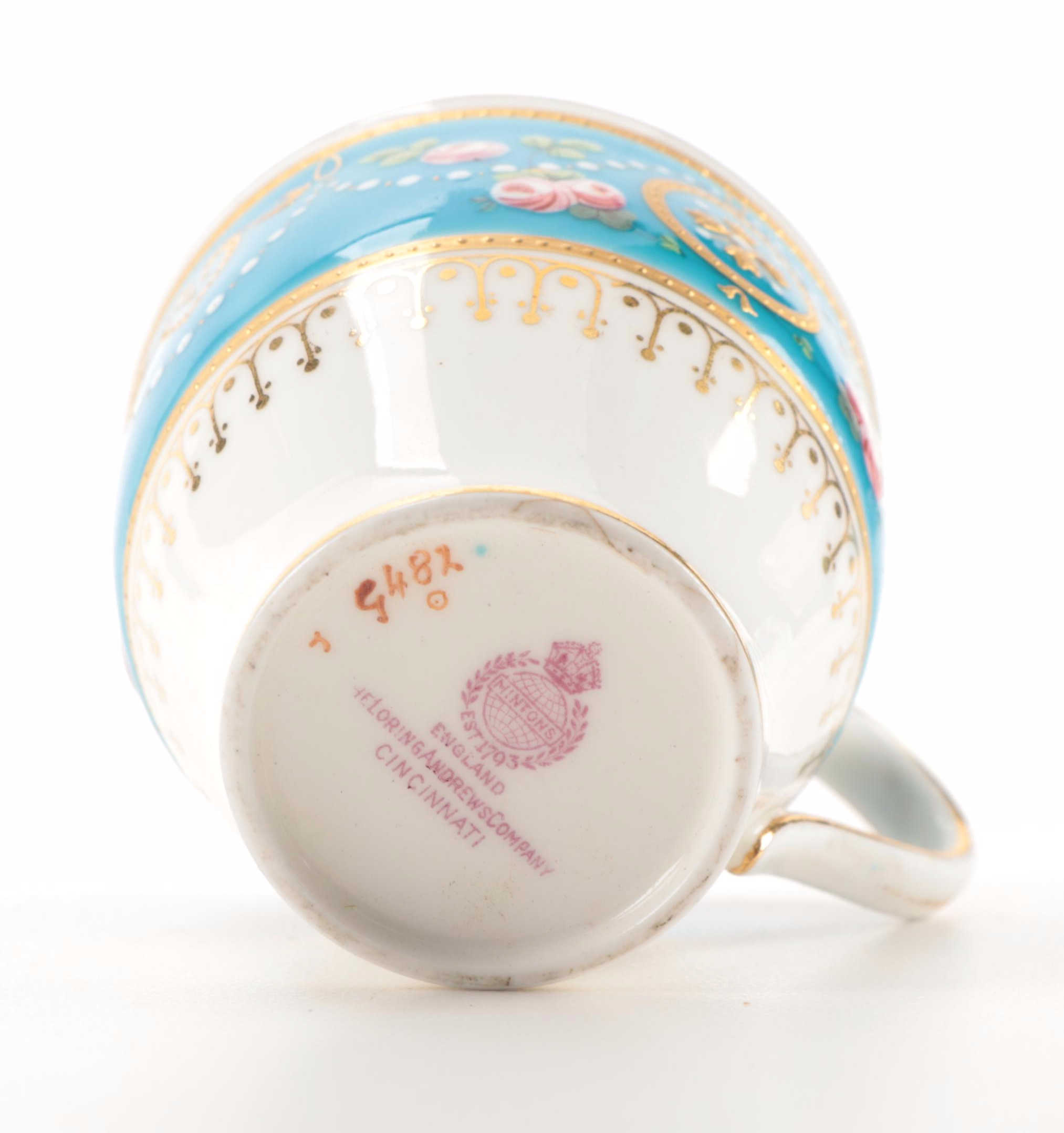 Minton Gilt Bone China Demitasse Cups and Saucers, Late 19th/Early 20th Century