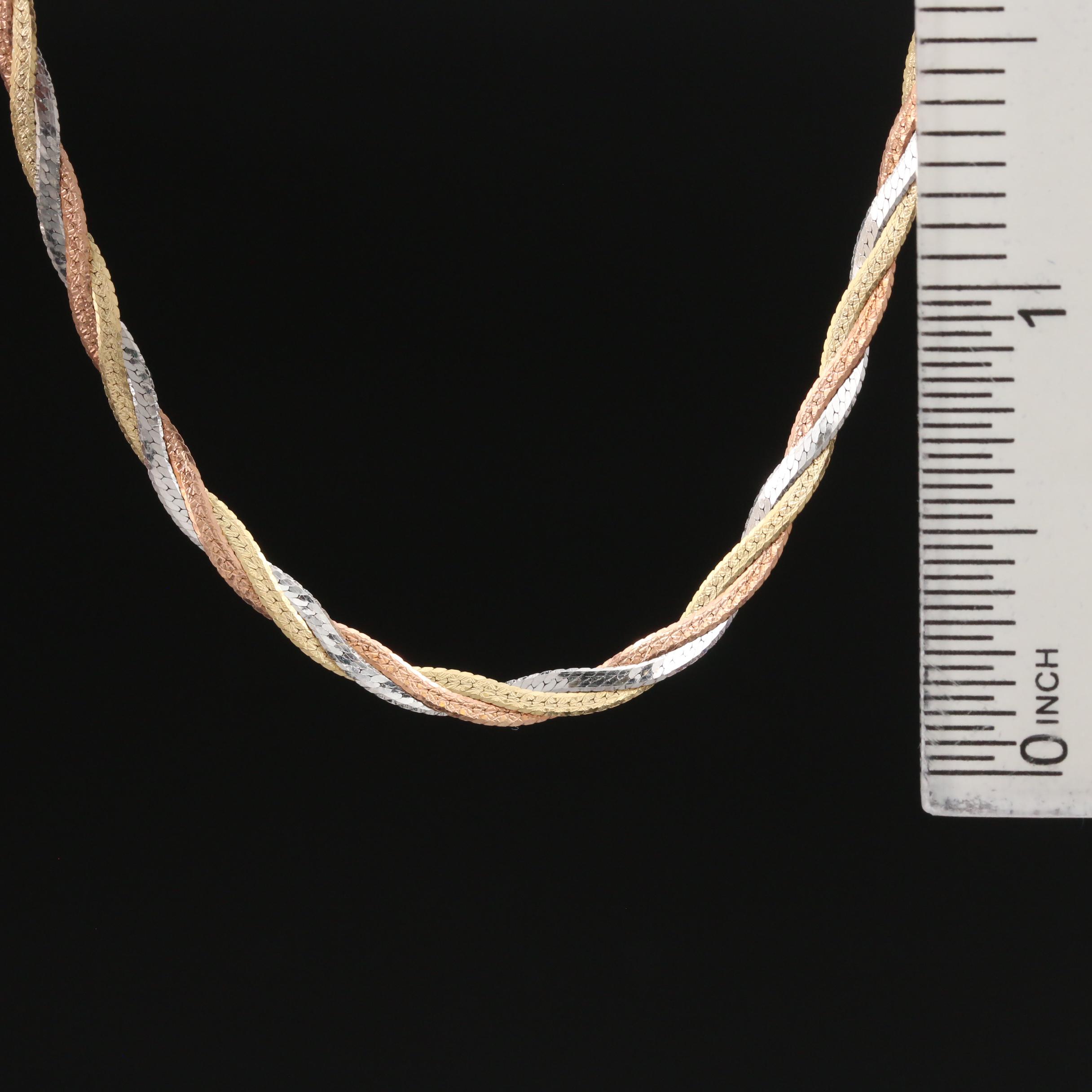 Italian 10K Tri-Color Gold Twisted Herringbone Chain Necklace