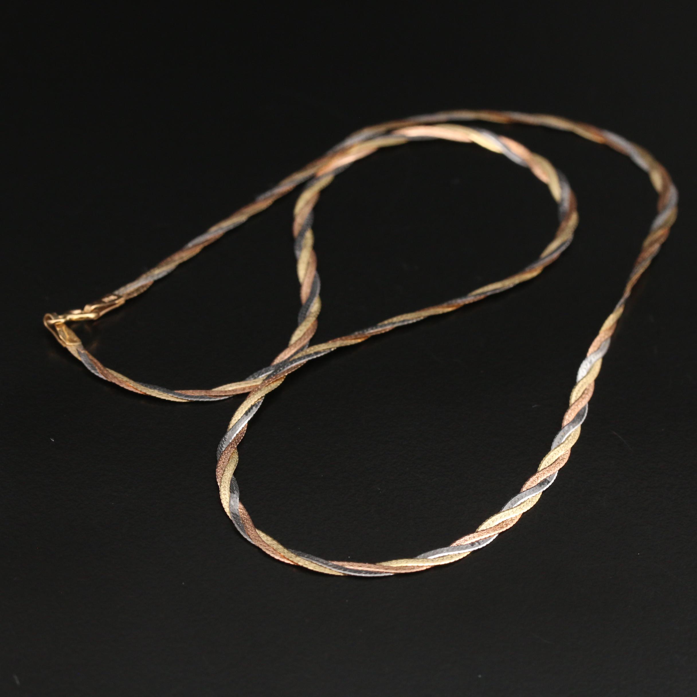 Italian 10K Tri-Color Gold Twisted Herringbone Chain Necklace