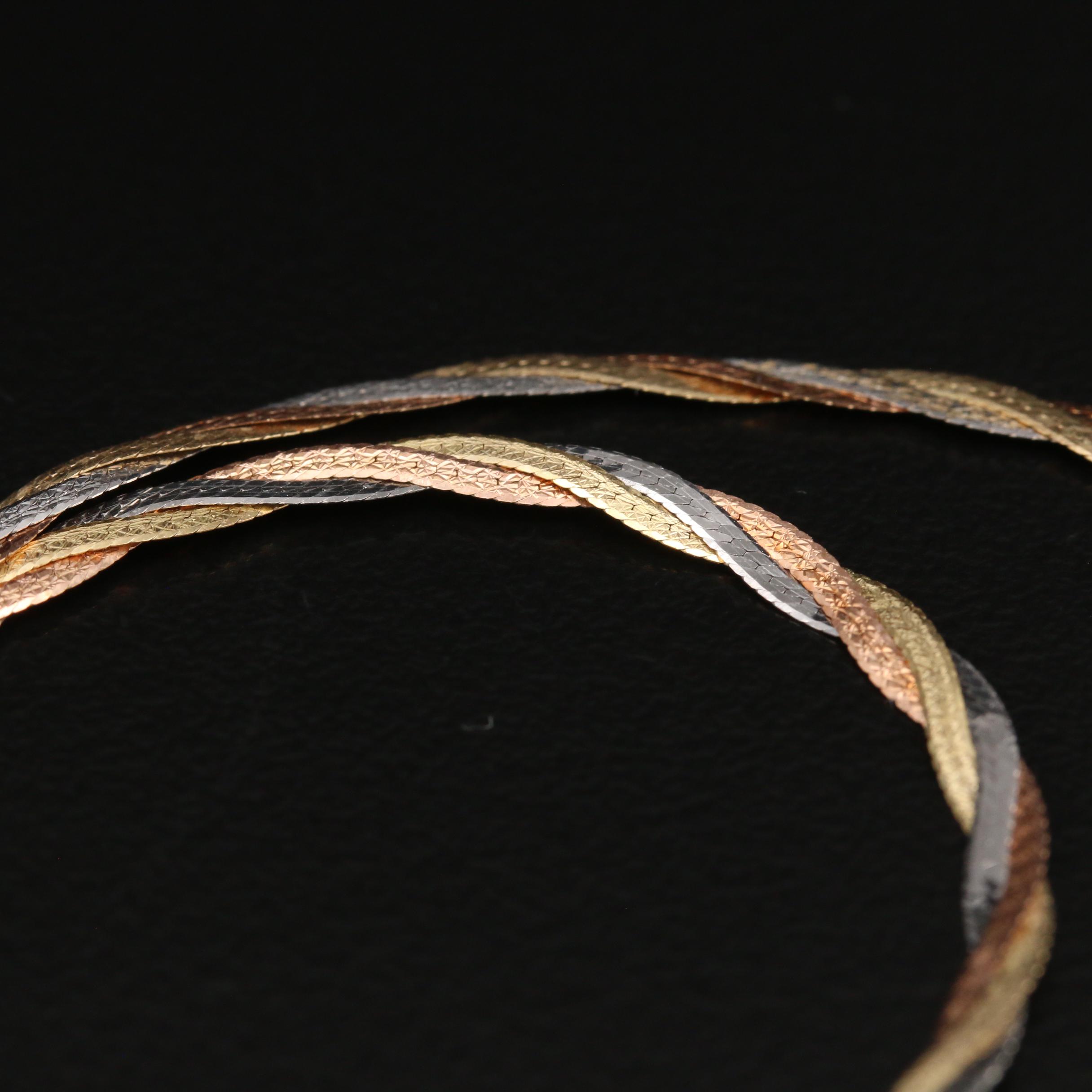 Italian 10K Tri-Color Gold Twisted Herringbone Chain Necklace