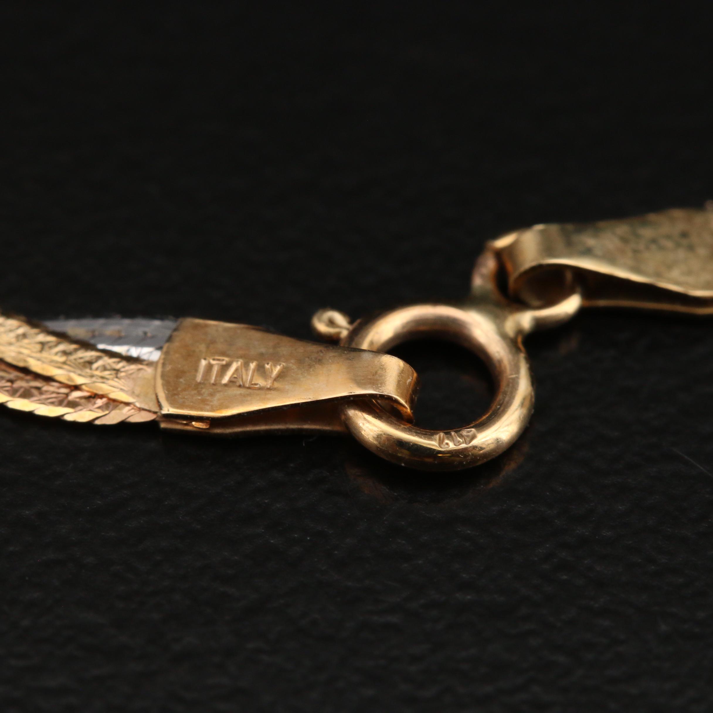 Italian 10K Tri-Color Gold Twisted Herringbone Chain Necklace