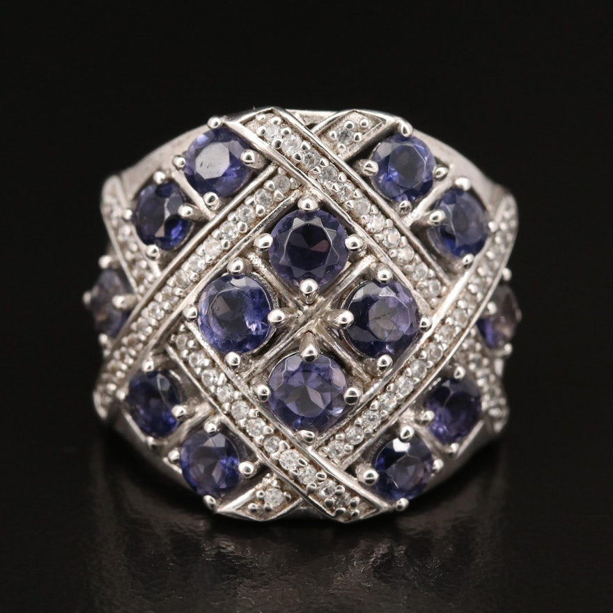 Sterling Iolite and Zircon Woven Ring