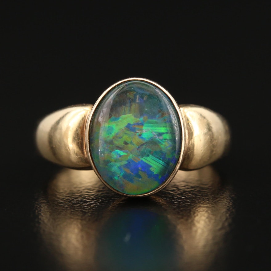 14K Bezel Set Opal Triplet Ring