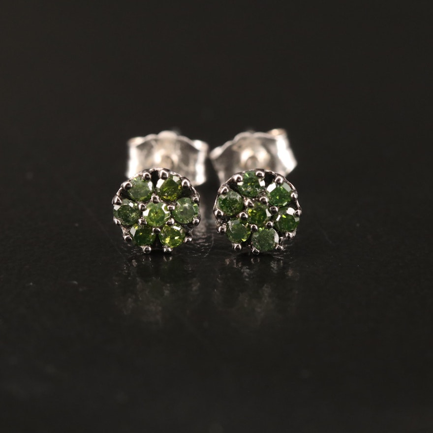 14K Green Diamond Stud Earrings