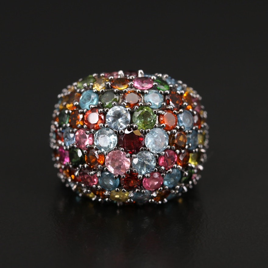 Sterling Tourmaline and Garnet Dome Ring