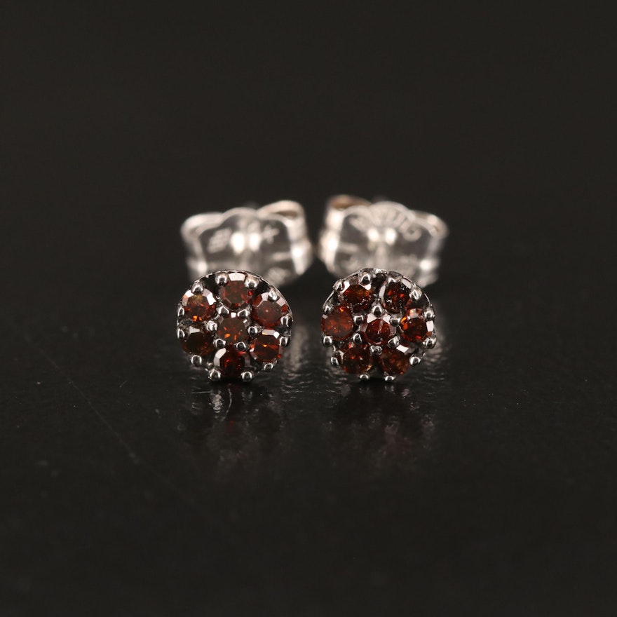 14K Dark Red Diamond Stud Earrings