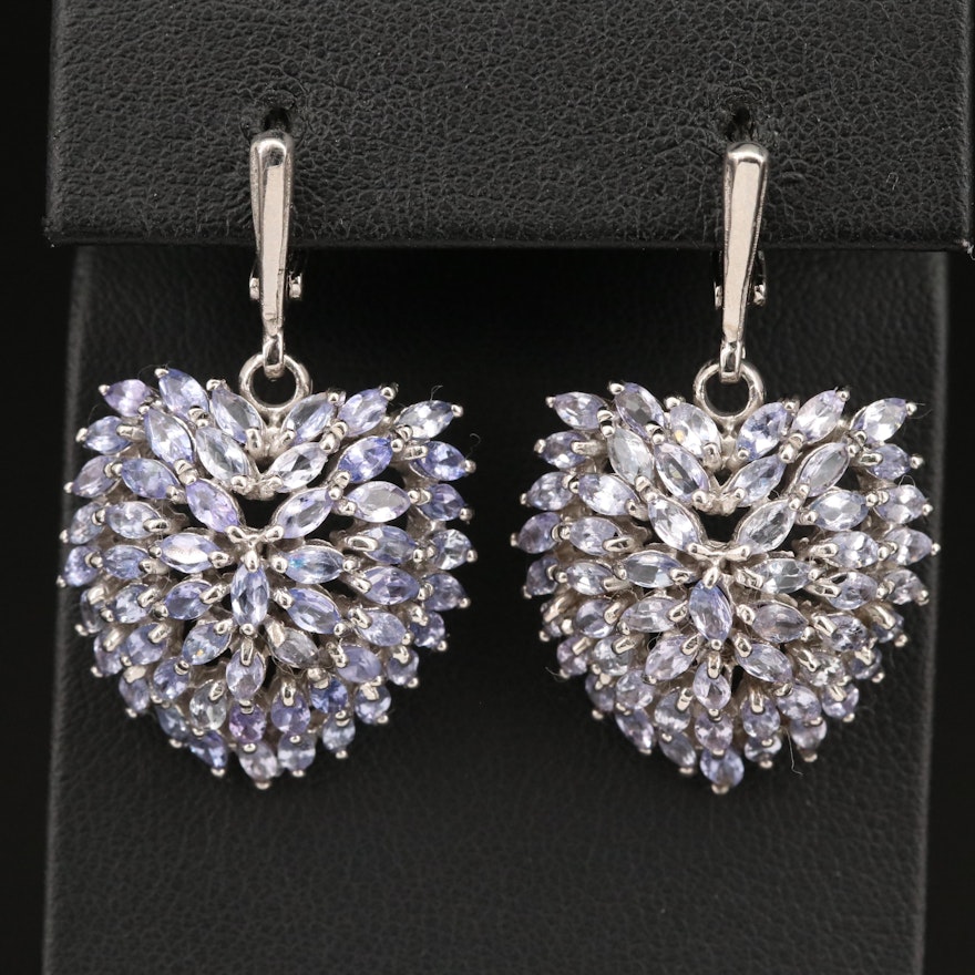 Sterling Tanzanite Cluster Earrings
