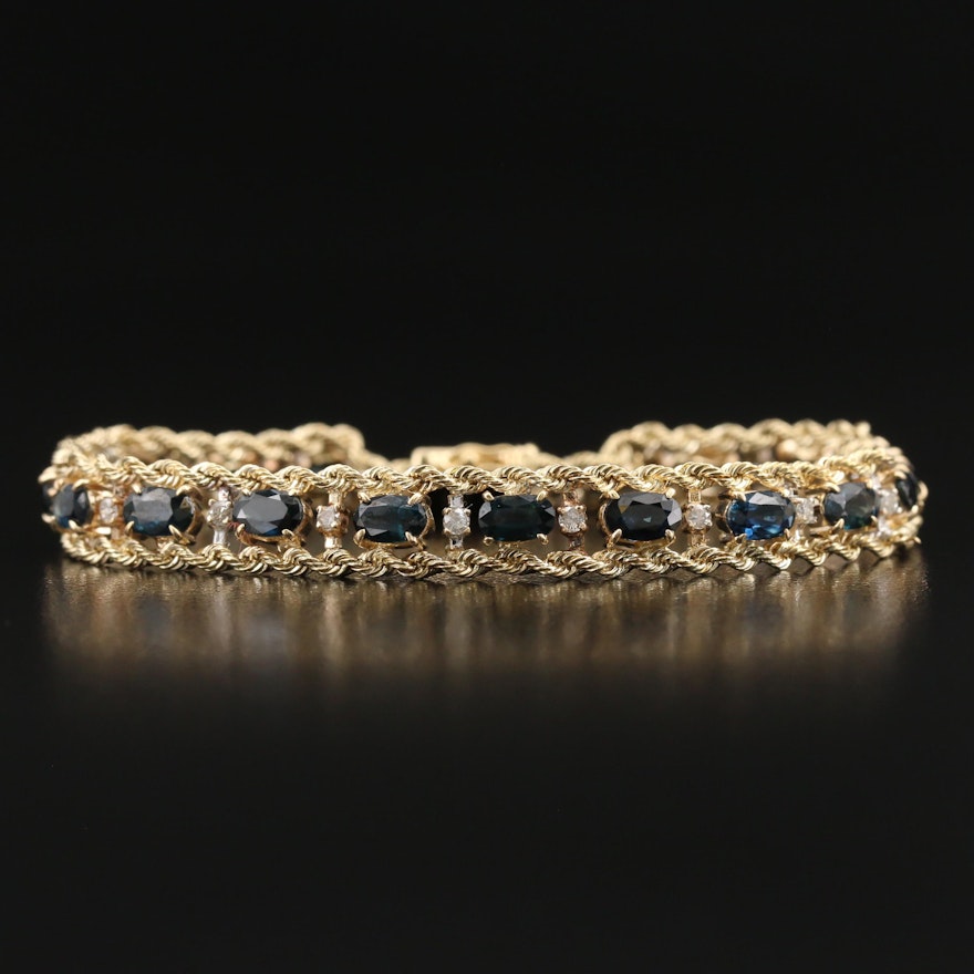 14K Sapphire and Diamond Double Rope Chain Link Bracelet
