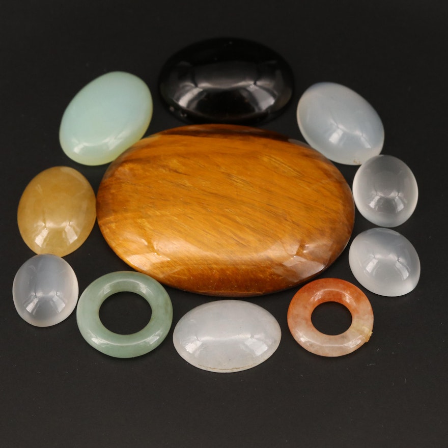 Loose Jadeite, Tiger's Eye, Cat's Eye Moonstone and Additional Gemstones