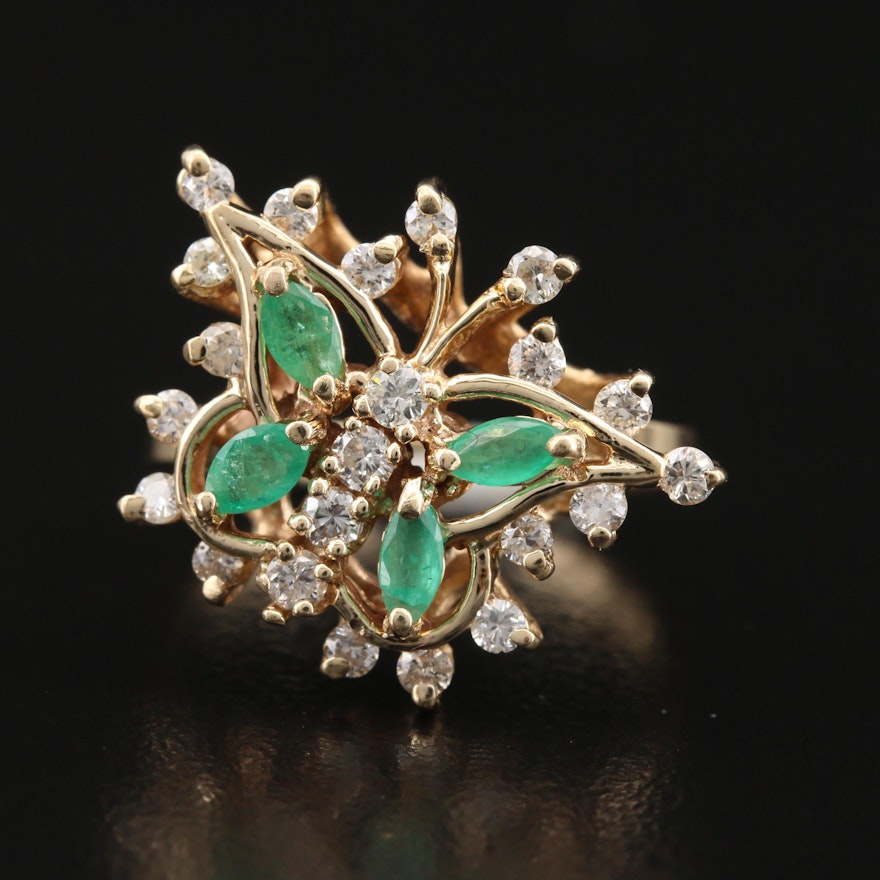 14K Emerald and Diamond Butterfly Ring