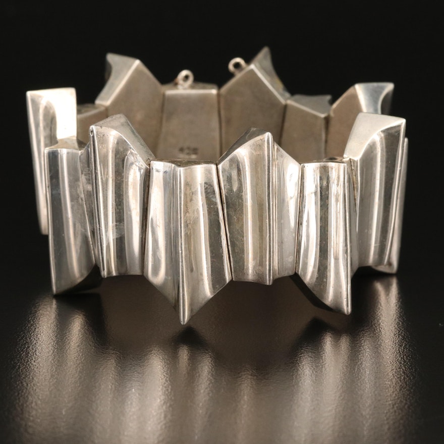 Modernist Mexican Sterling Panel Bracelet