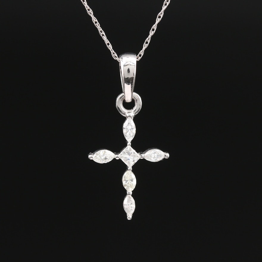 14K Diamond Cross on 10K Chain Necklace