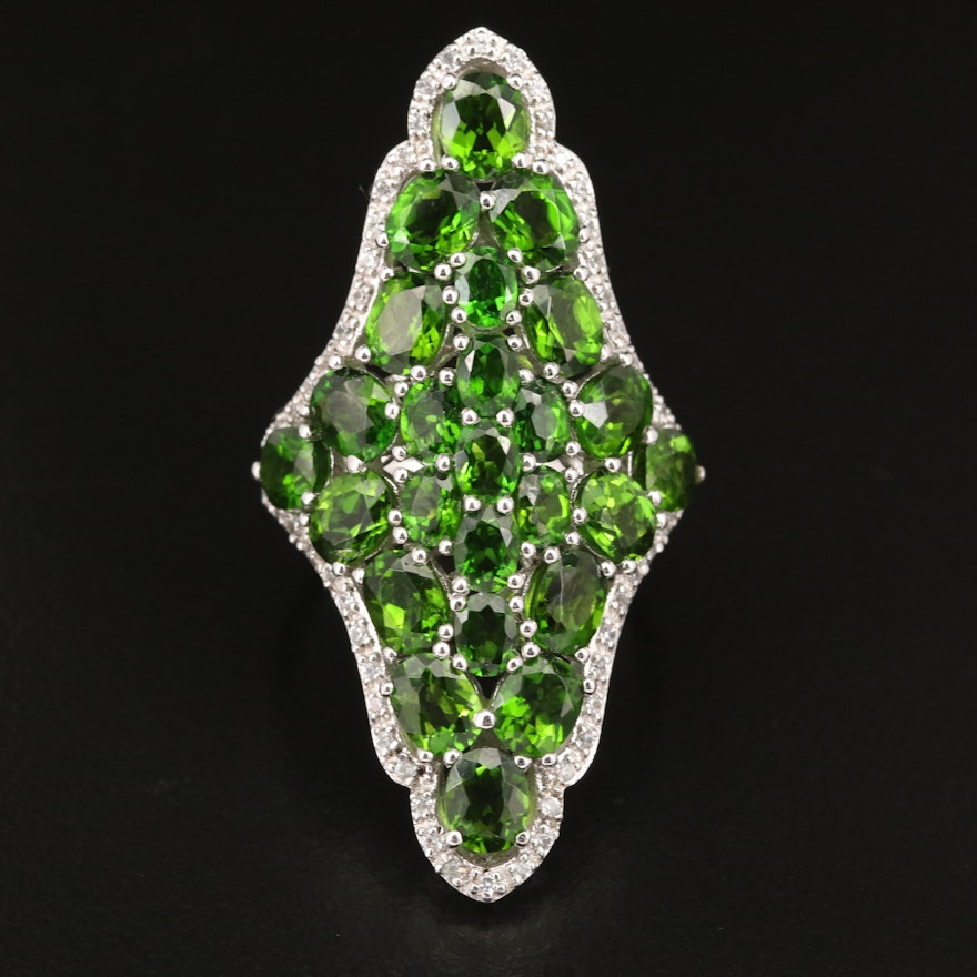 Sterling Silver Diopside and Zircon Ring