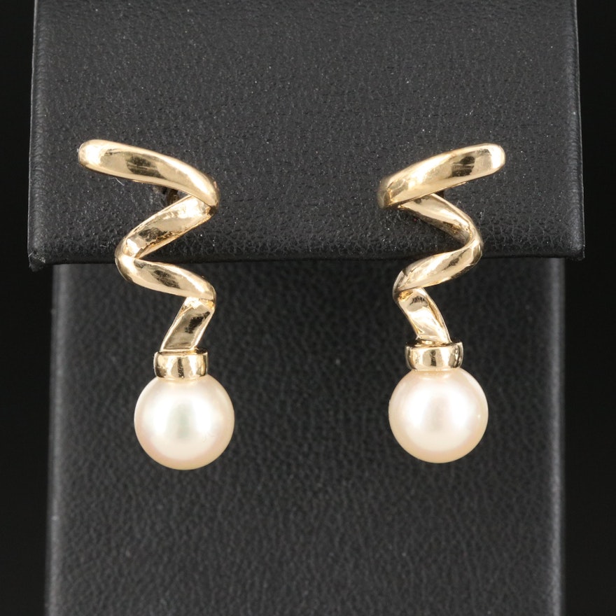 14K Pearl Spiral Earrings