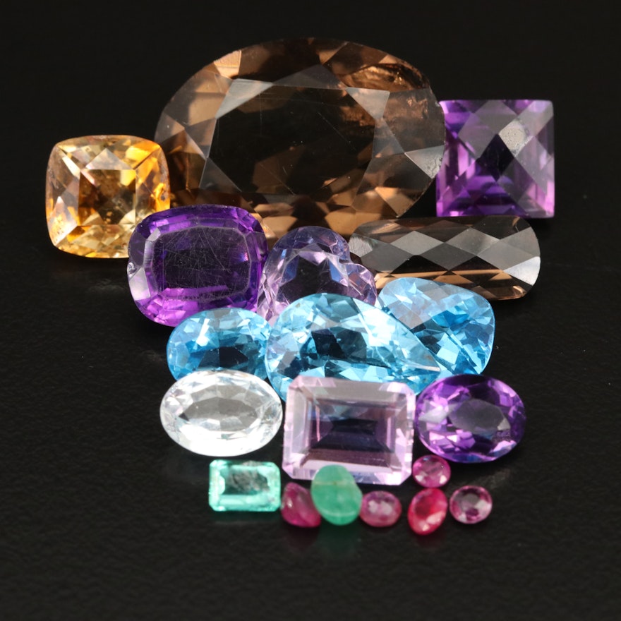 Loose 70.00 CTW Mixed Gemstones with Smoky Quartz, Swiss Blue Topaz and Amethyst