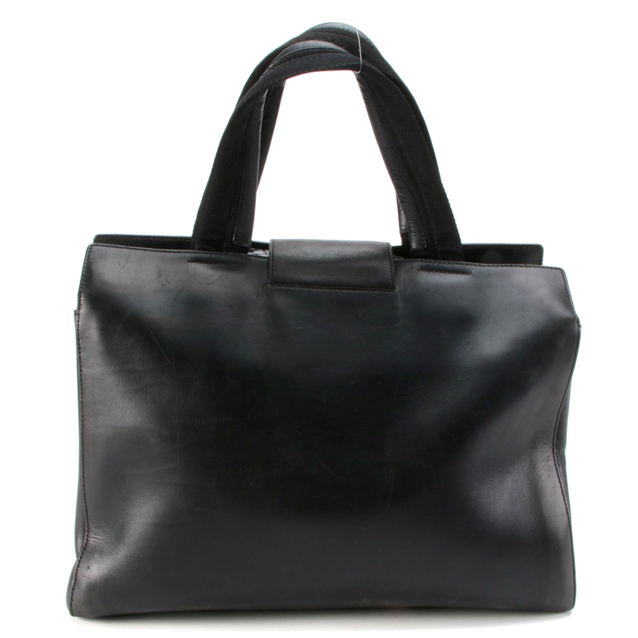 Prada Black Leather Tote Bag