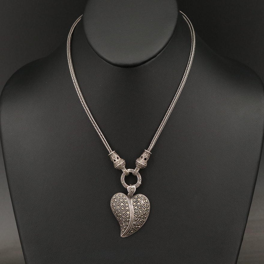 Sterling Leaf Necklace with Marcasite