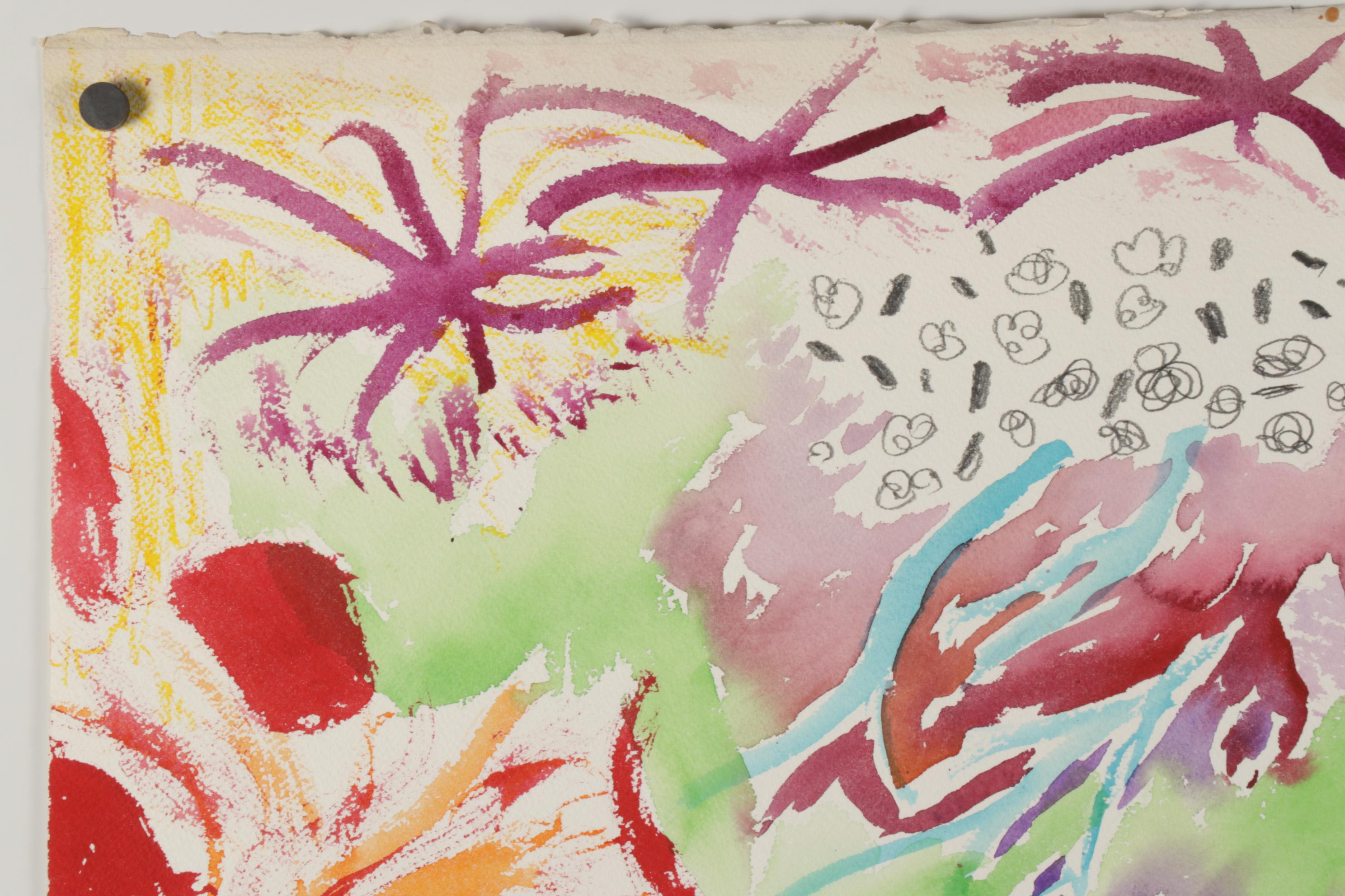 Philip the Transplant Mixed Media Painting of Surrealist Landscape, 1990