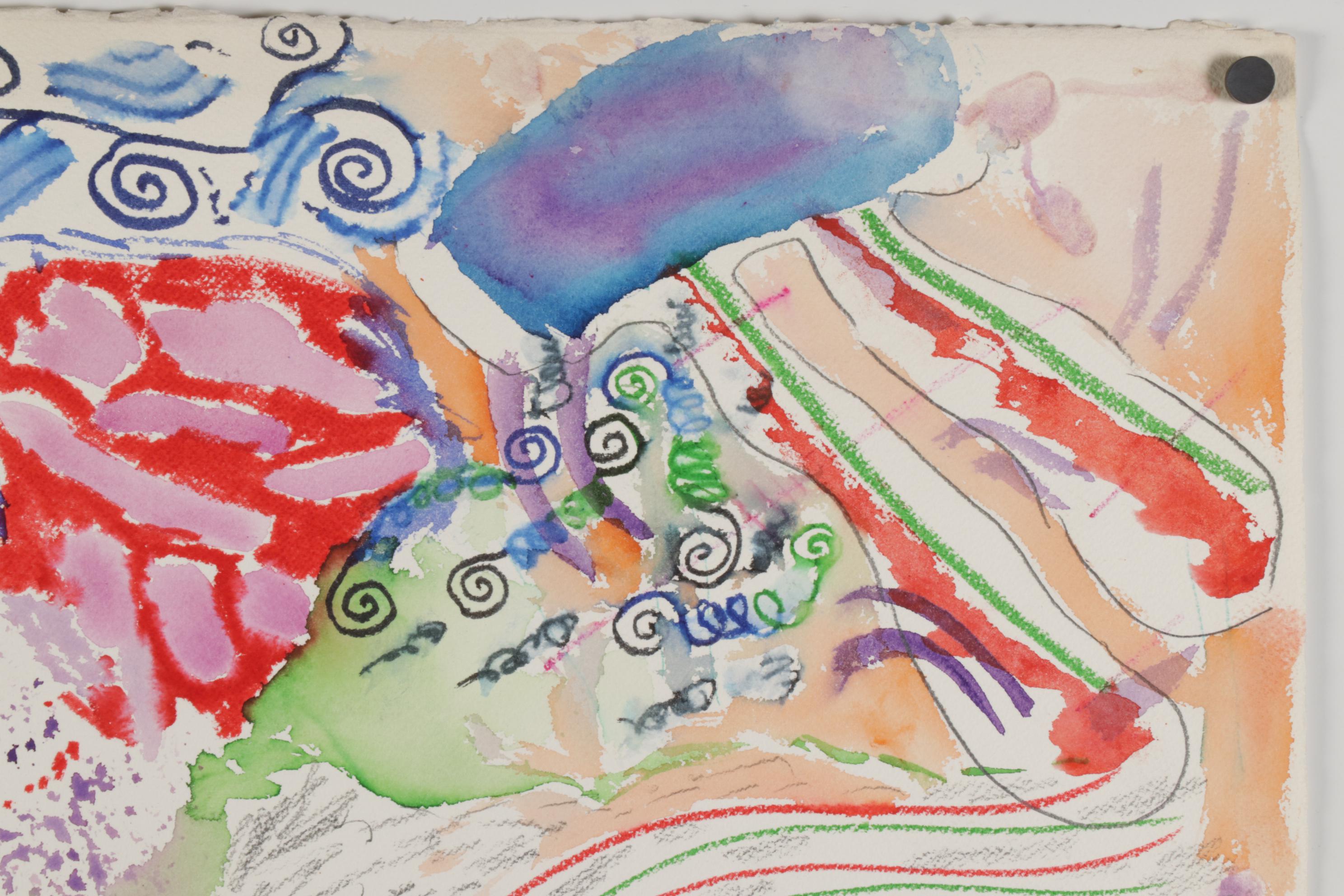 Philip the Transplant Mixed Media Painting of Surrealist Landscape, 1990