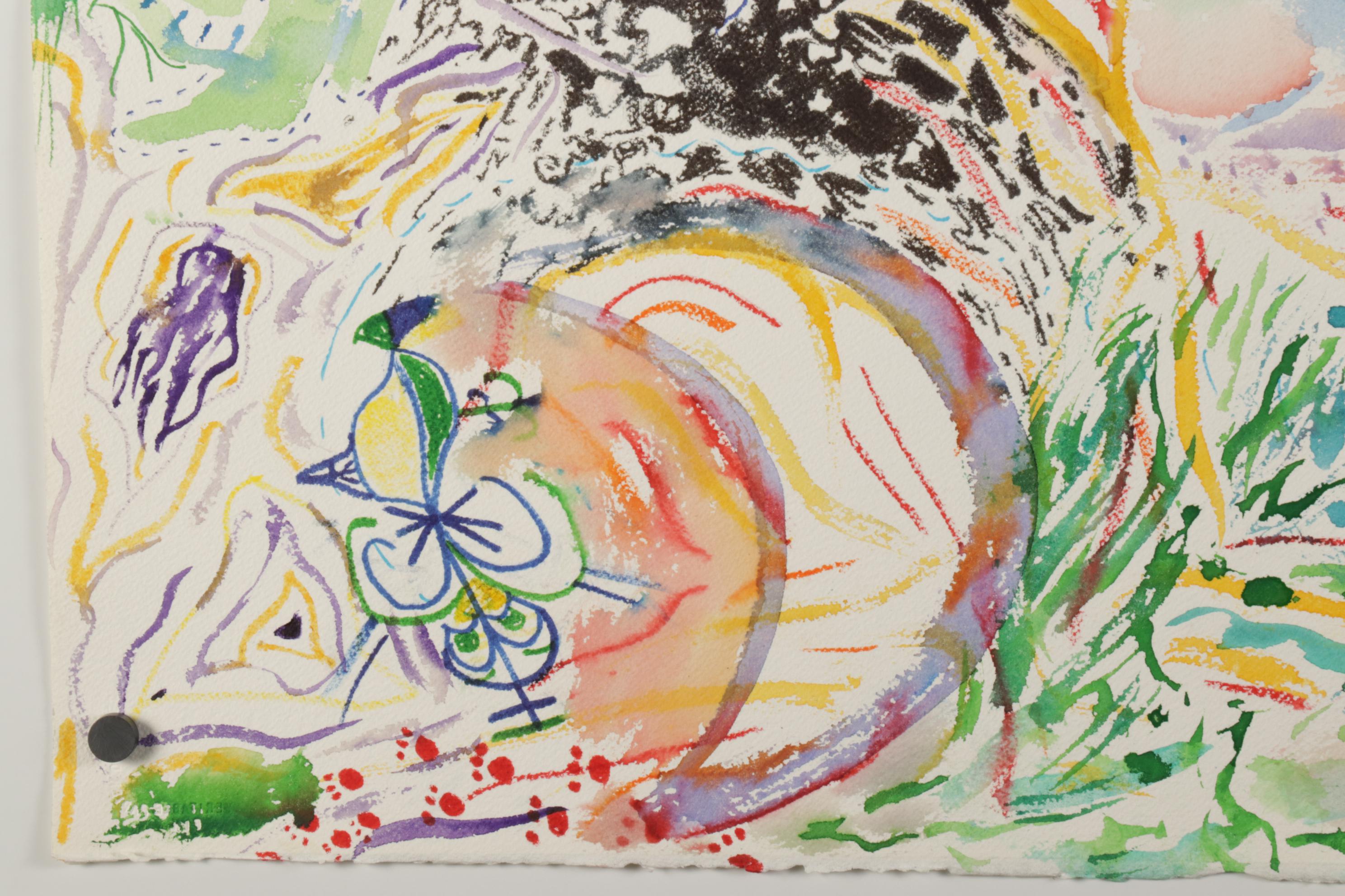 Philip the Transplant Mixed Media Painting of Surrealist Landscape, 1990