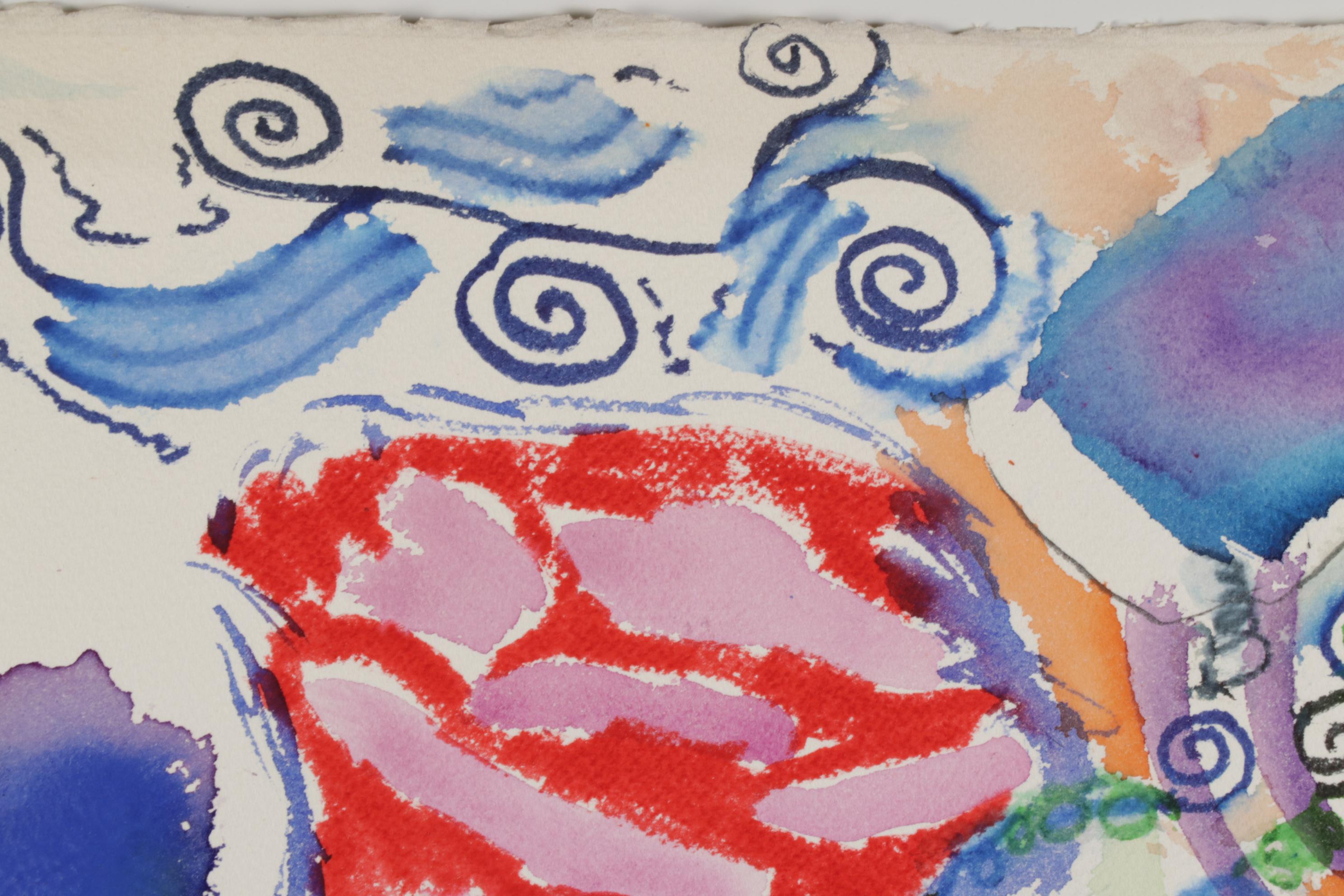 Philip the Transplant Mixed Media Painting of Surrealist Landscape, 1990