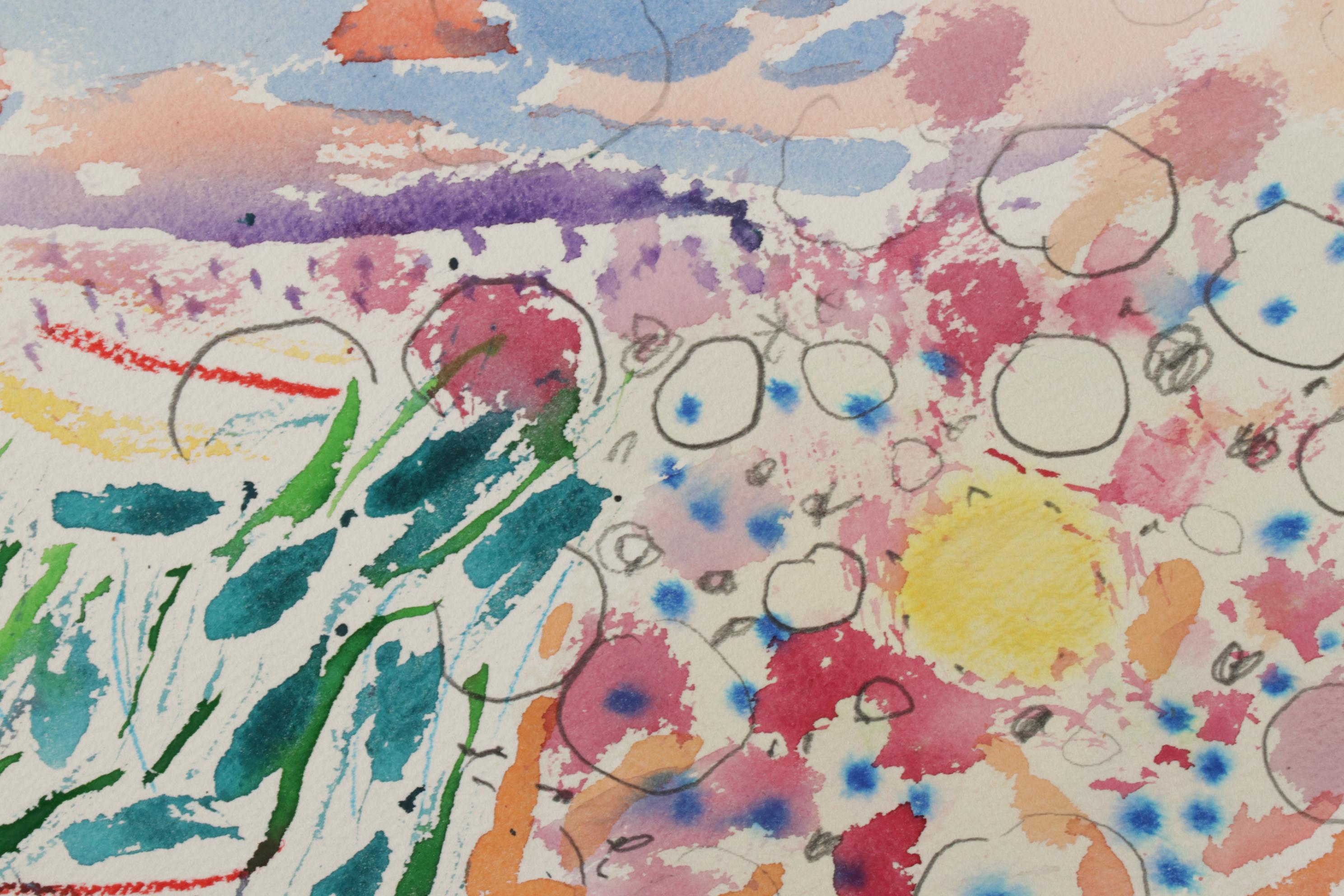 Philip the Transplant Mixed Media Painting of Surrealist Landscape, 1990