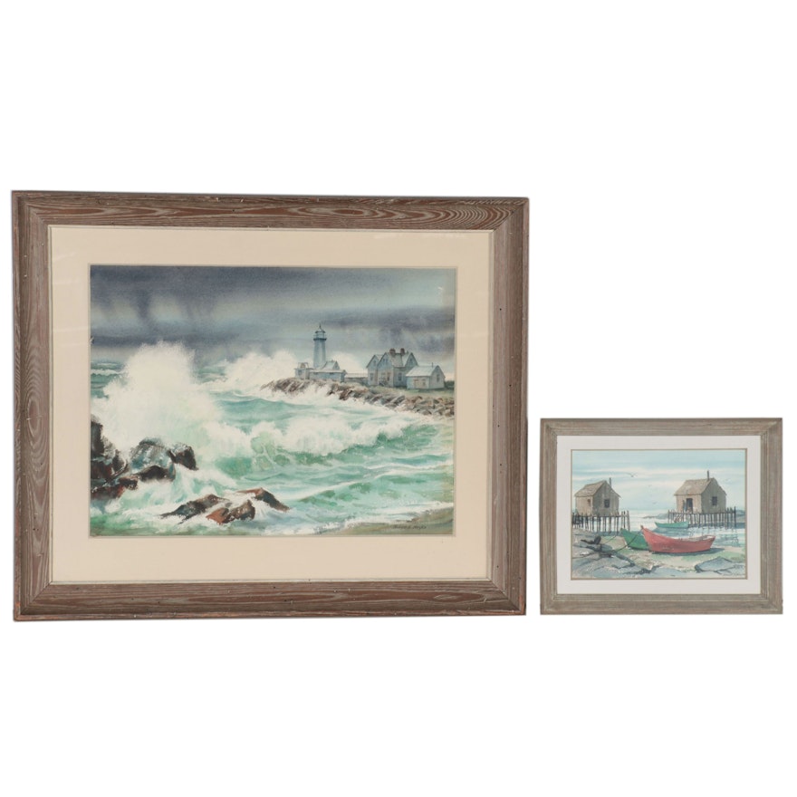 Robert T. Hayes Watercolor Paintings of Seascapes, Mid-Late 20th Century