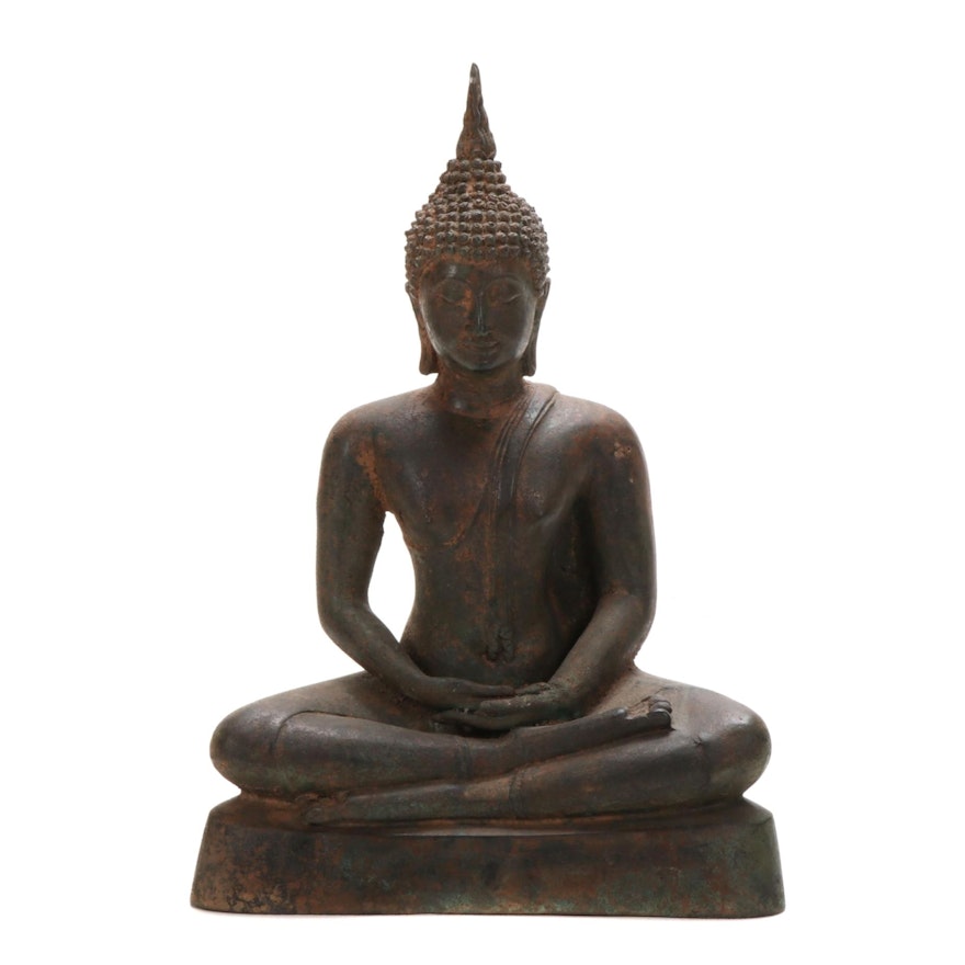 Thai U Thong Style Bronze Buddha in Half-Lotus Pose