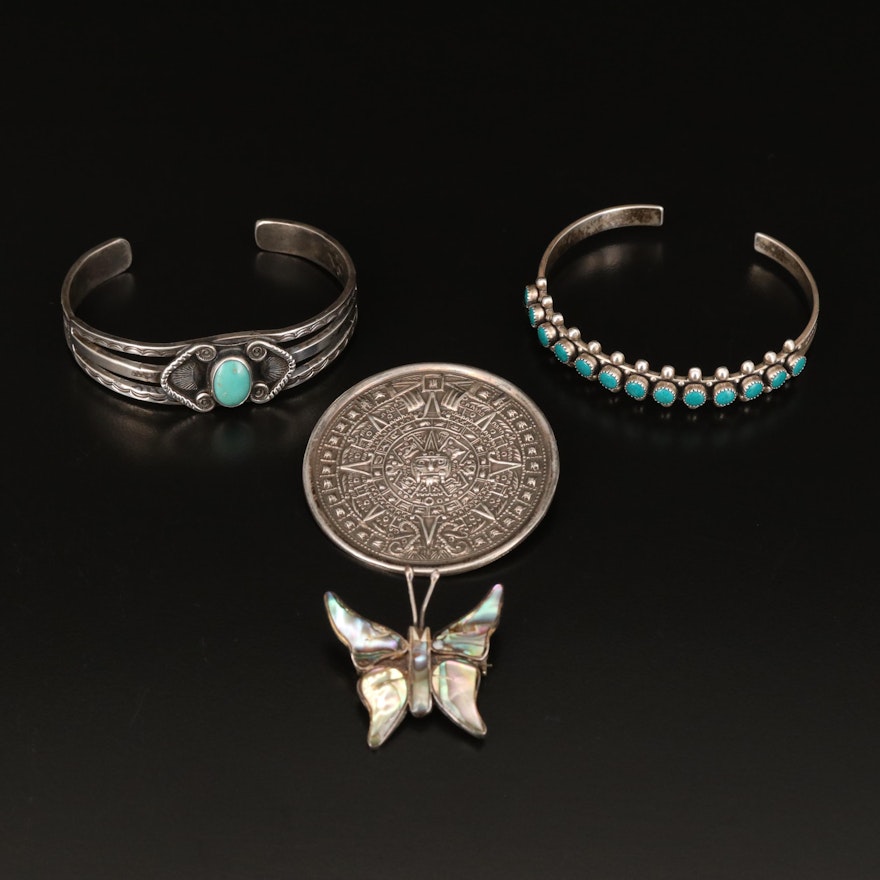 Southwestern and Mexican Sterling Jewelry Including Abalone and Turquoise
