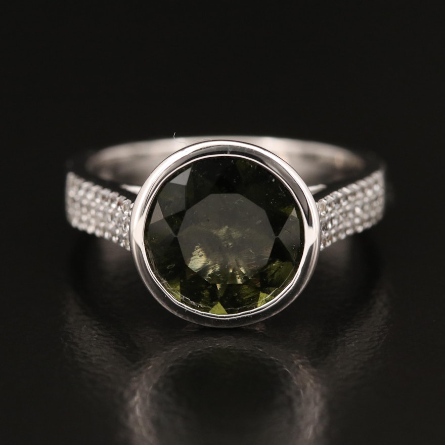 Sterling Moldavite and Zircon Ring