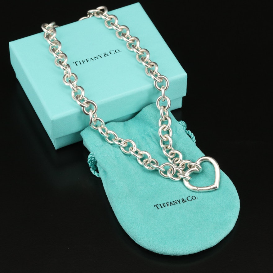 Tiffany & Co. Sterling Heart Necklace with Box, Pouch and Bag