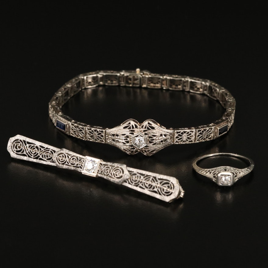 Art Deco Diamond Filigree Jewelry in 14K, 18K and Platinum