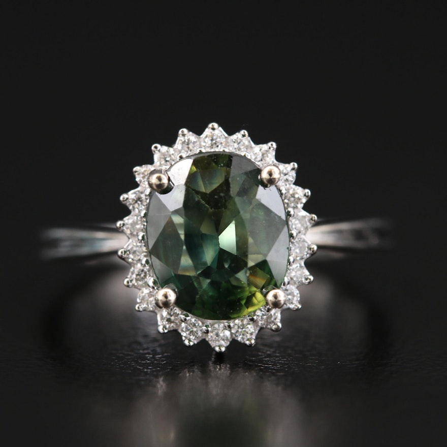 14K 1.69 CT Sapphire and Diamond Halo Ring