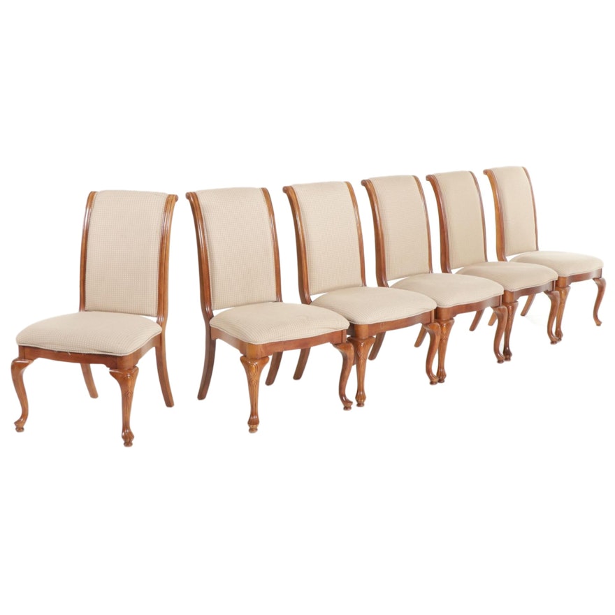 Six Charles X Style Upholstered Wood Dining Chairs, Late 20th Century