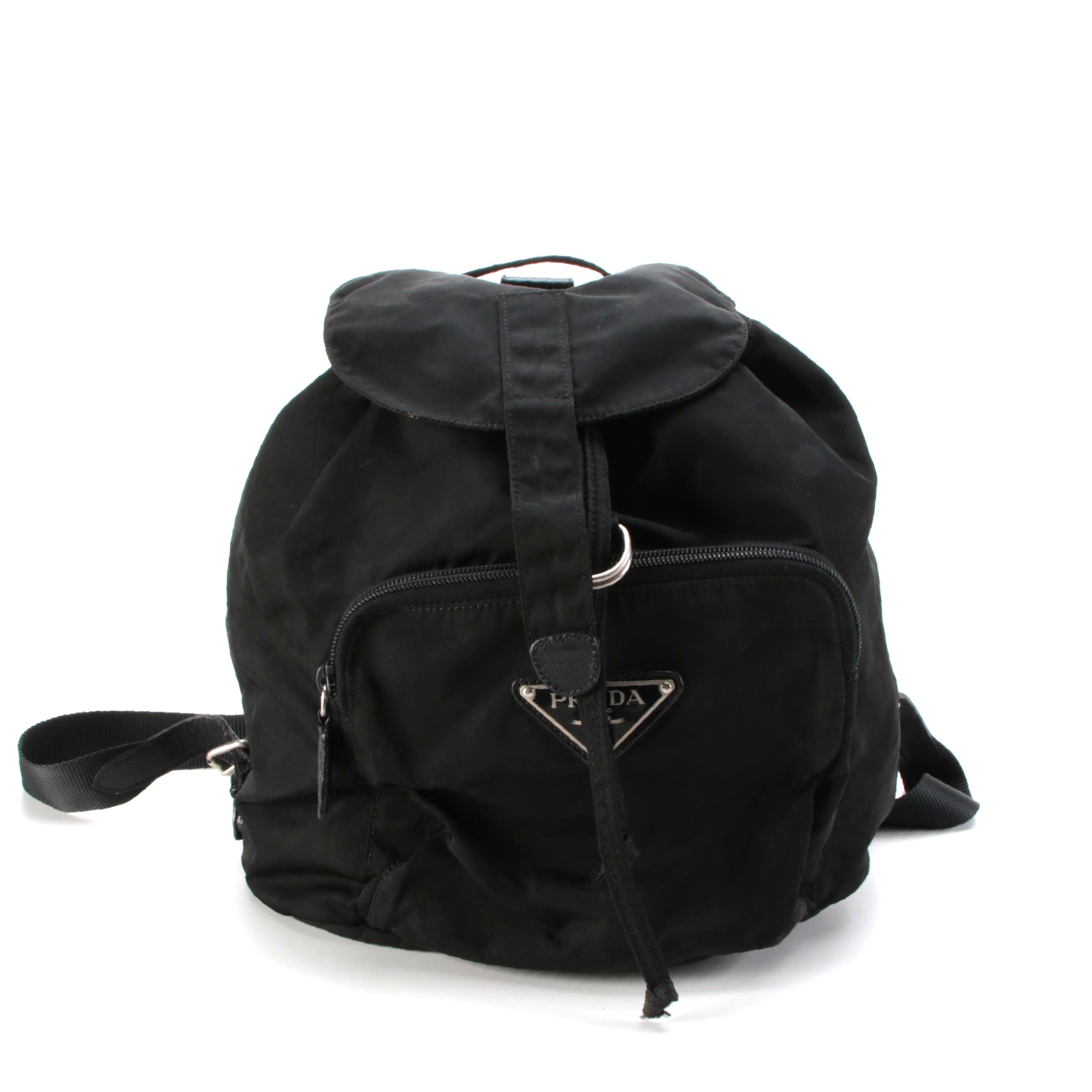 Prada Backpack Purse in Black Tessuto Nylon with Saffiano Leather Trim