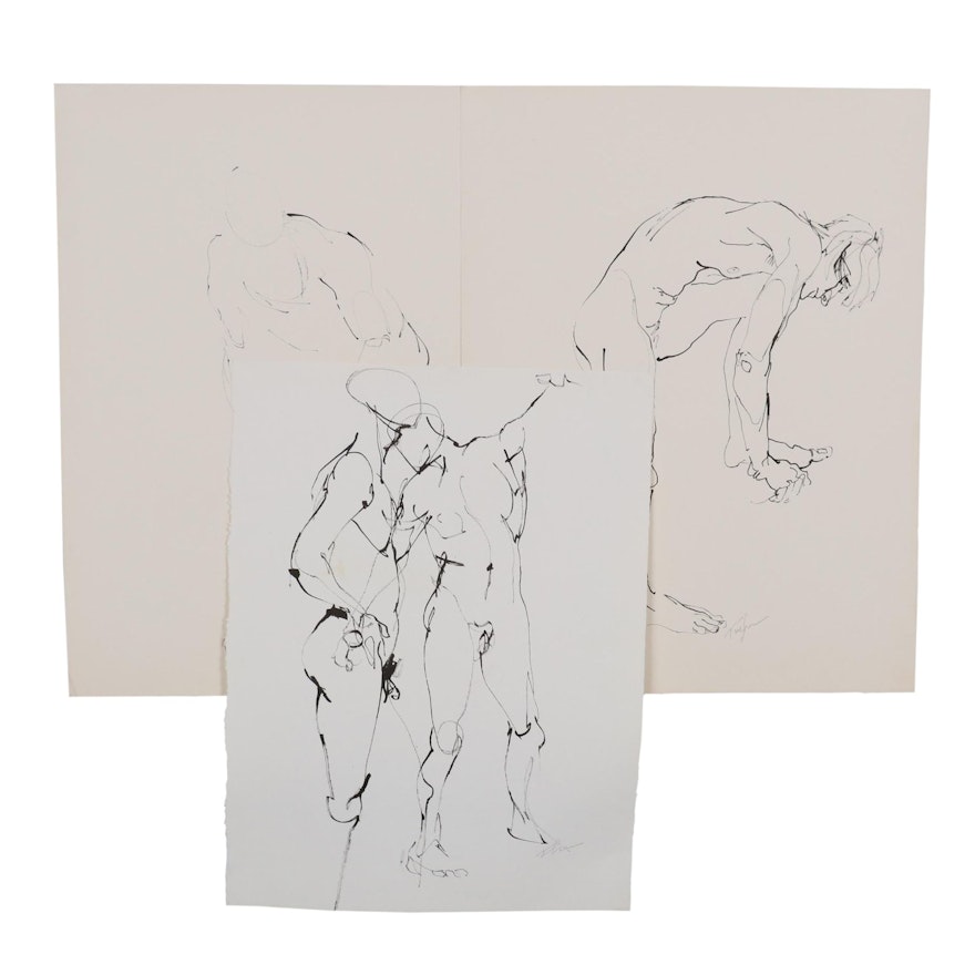 John Tuska Figural Ink Drawings, Late 20th Century