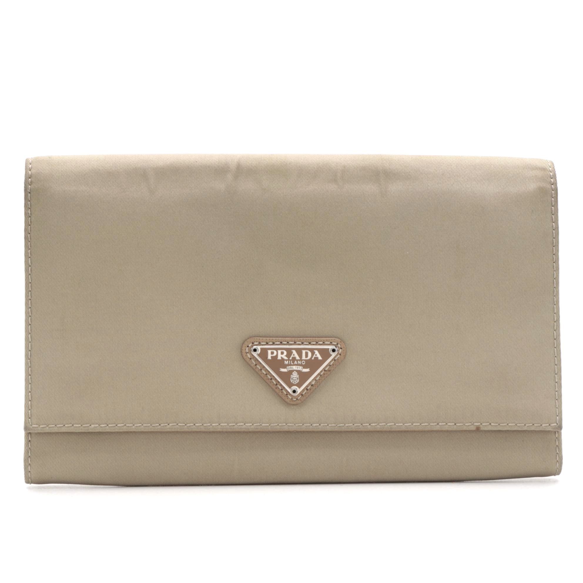 Prada Continental Wallet in Beige Tessuto Nylon and Leather