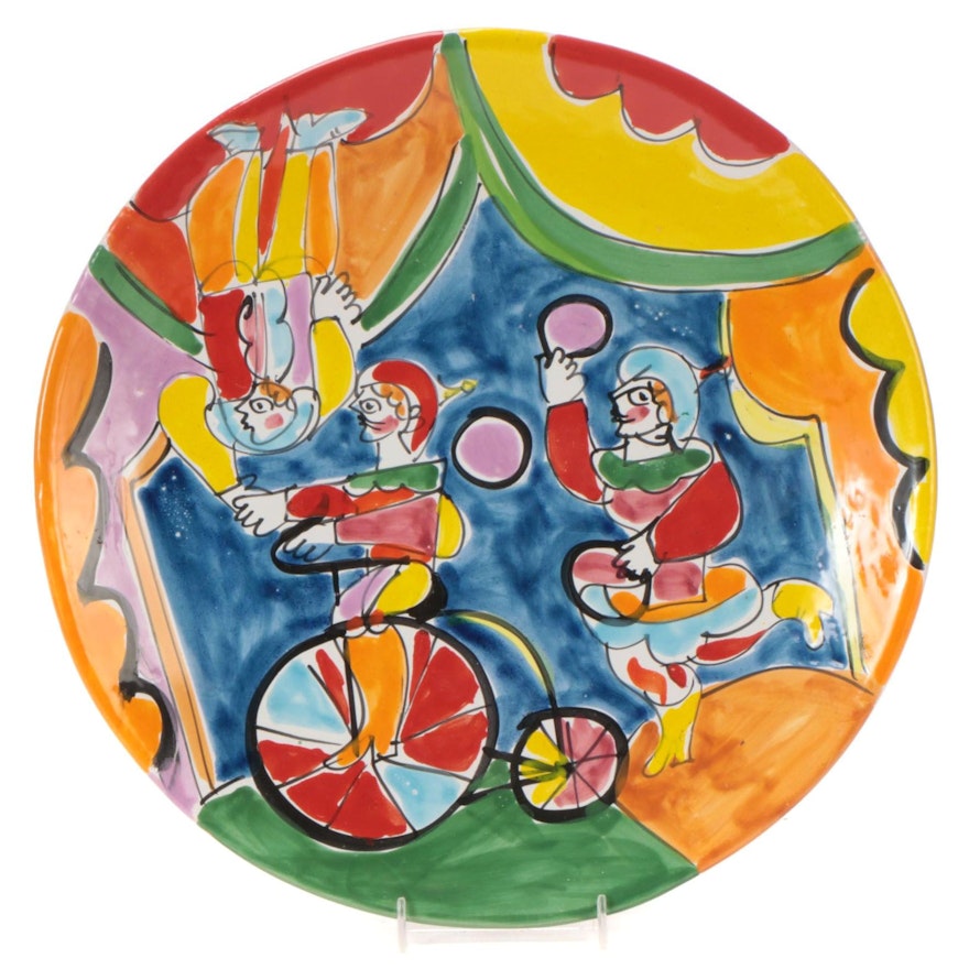 Italian Saks Fifth Avenue Hand-Painted Ceramic Platter with Circus Scene