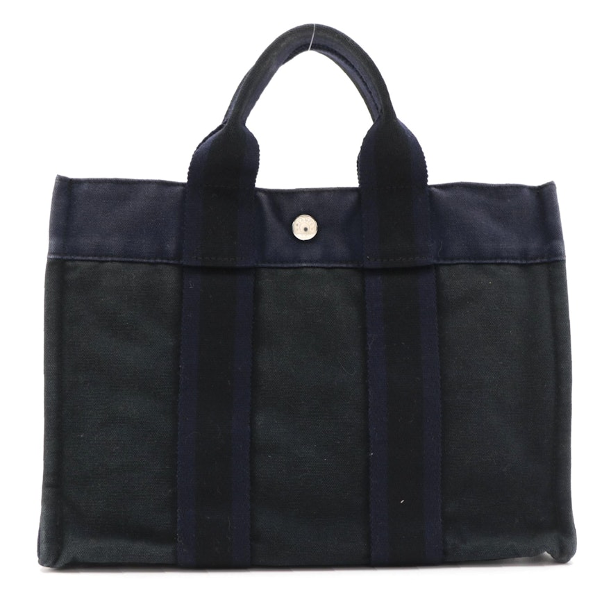 Hermès Fourre Tout PM Tote in Navy and Black Cotton Canvas