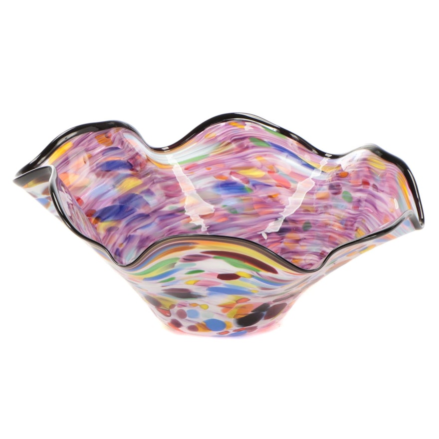 Murano Style Handblown Multicolor Art Glass Bowl