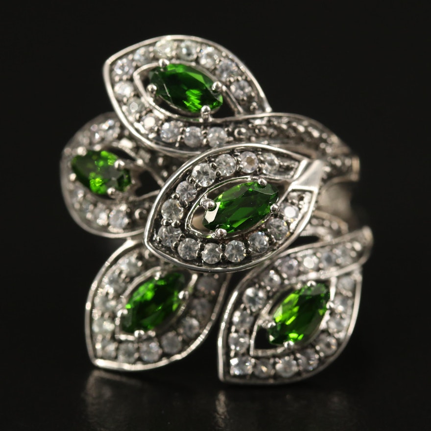 9K Diopside and Cubic Zirconia Foliate Wrap Ring