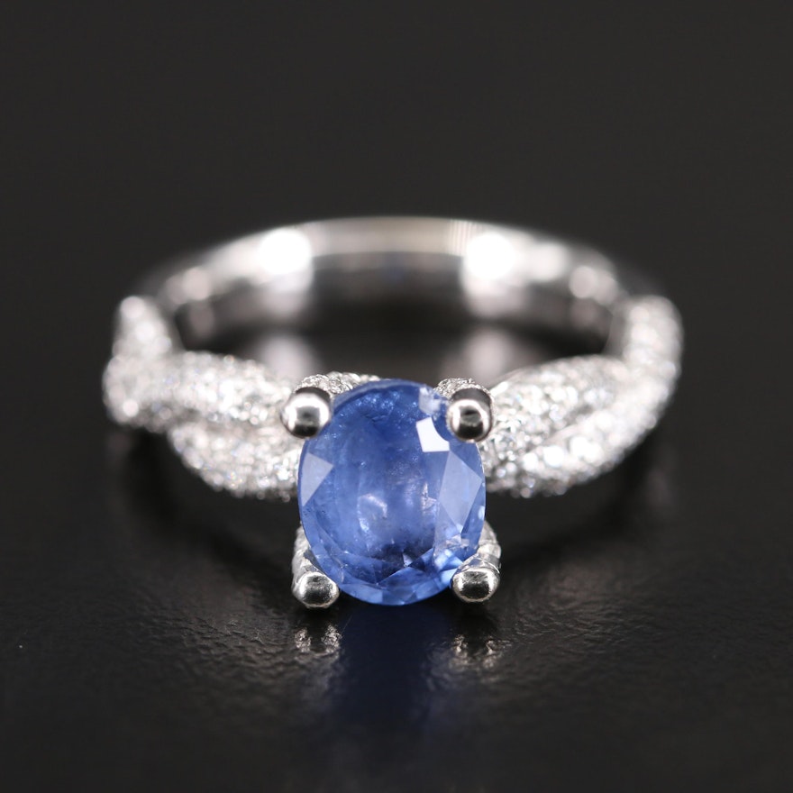 14K 2.14 CT Sapphire and Diamond Twist Shank Ring
