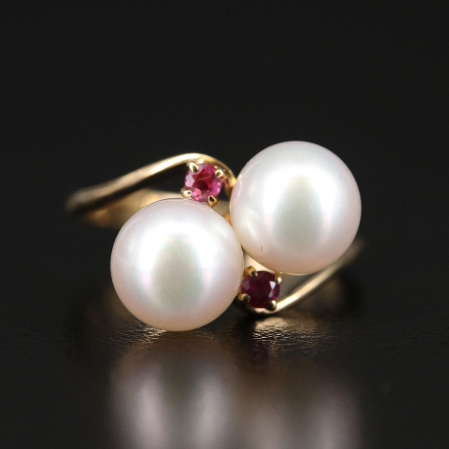 14K Pearl and Garnet Bypass Ring