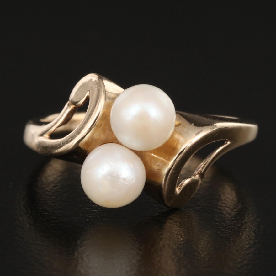 10K Pearl Ring with Scrolled Setting