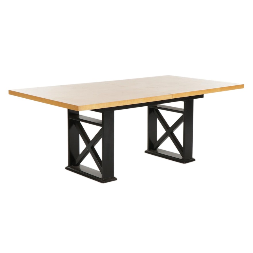 Contemporary Ebonized and Blonde Wood Extension Dining Table