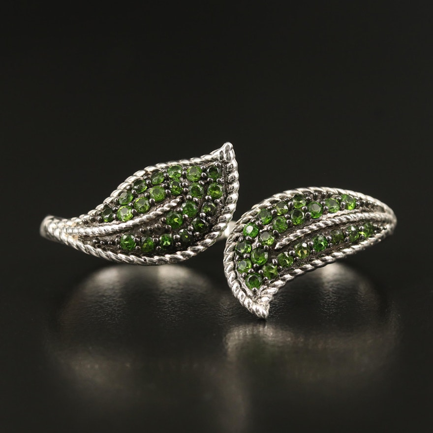 Sterling Diopside Leaf Double Finger Ring