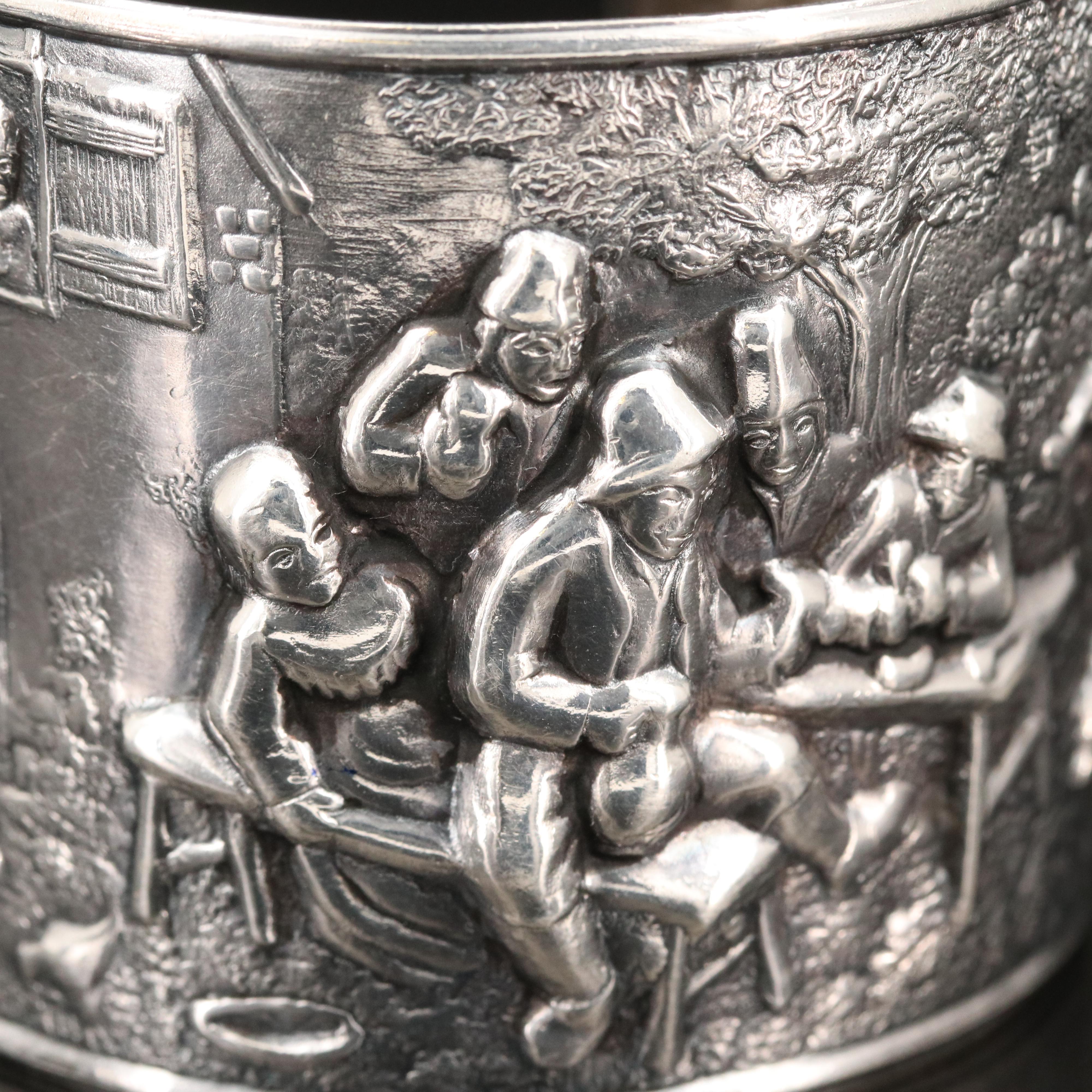 Vintage Danish Hans Jensen Repoussé Tavern Scene Cuff