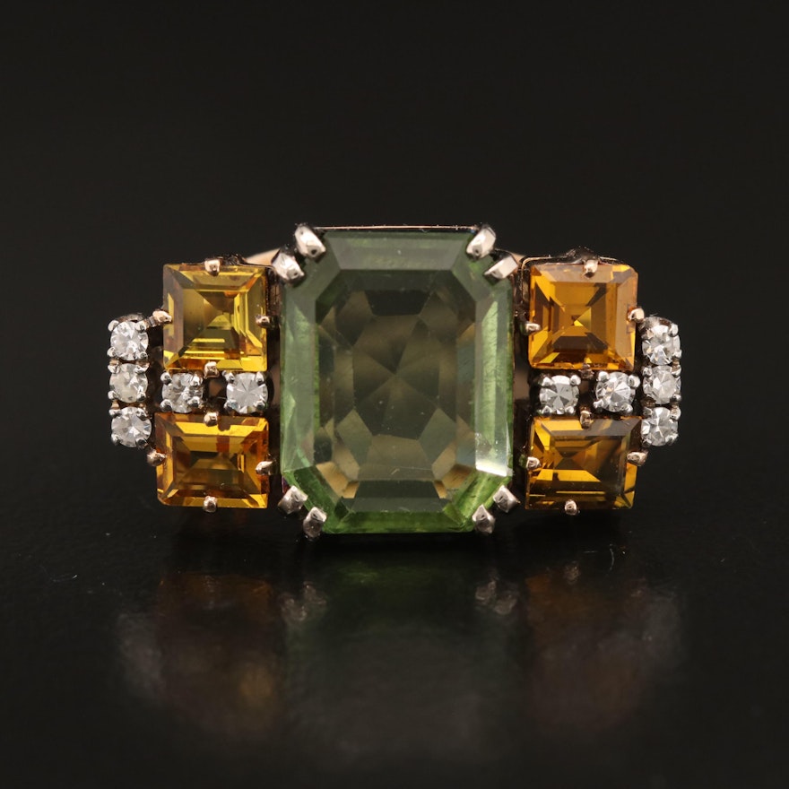 14K 6.20 CT Spodumene, Citrine and Diamond Ring