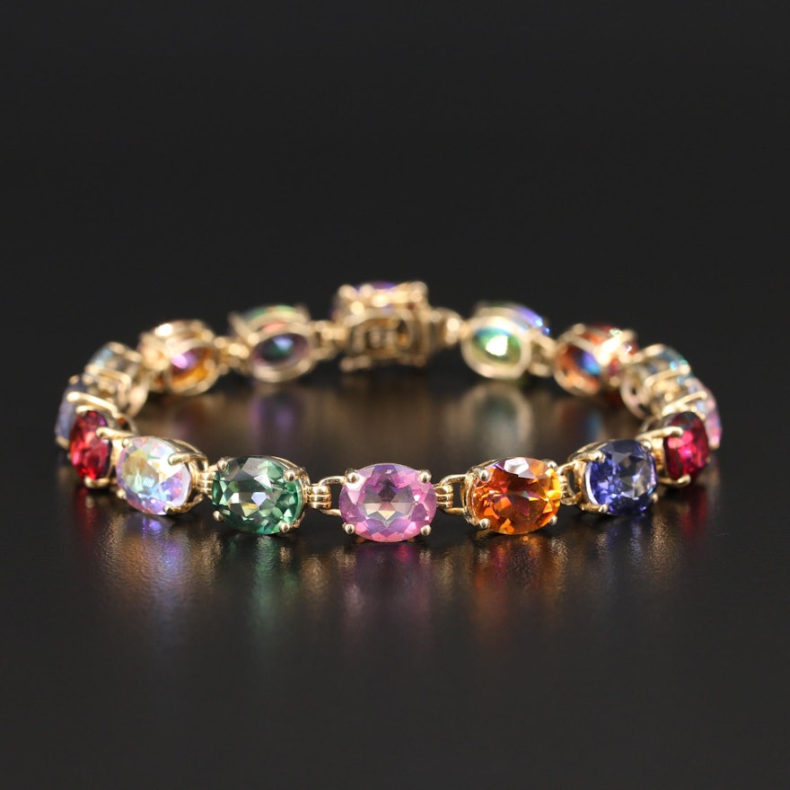 Sterling Multicolor Quartz Link Bracelet