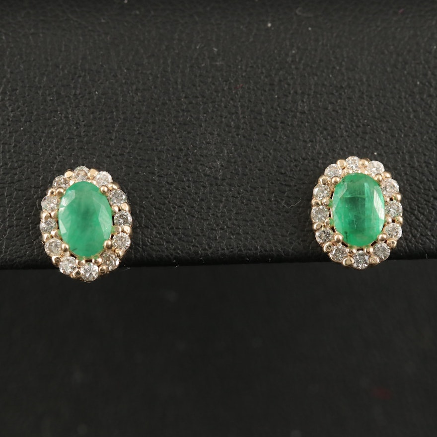 10K Emerald and Diamond Stud Earrings